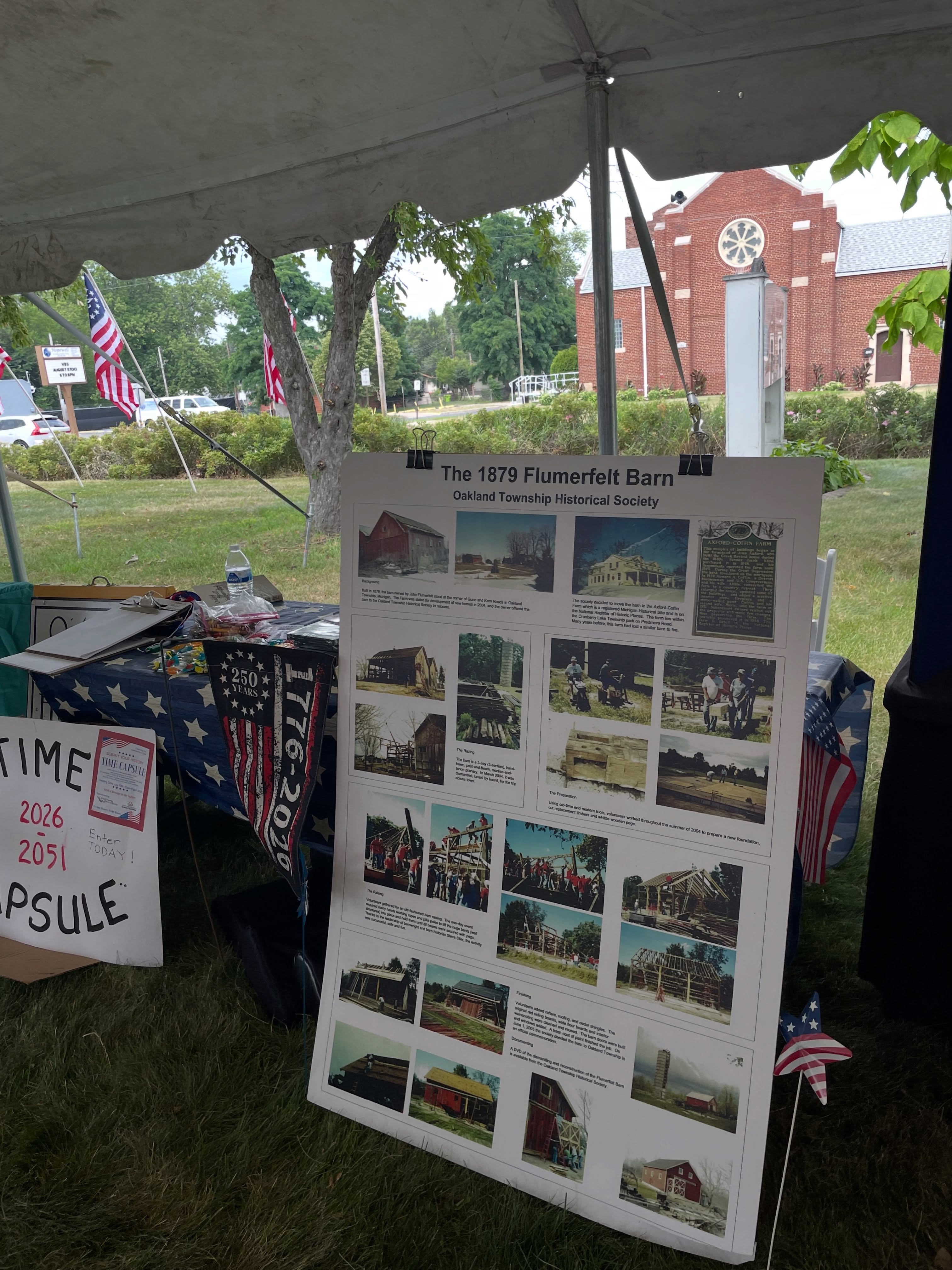 Oakland Township Historical Society display about the Flumerfelt Barn
